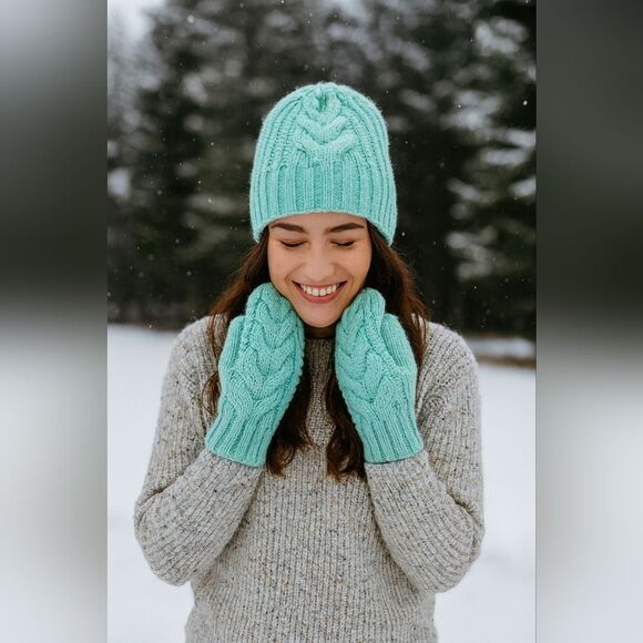 Unisex Toboggan Turquoise Hat Beanie Women's Men's Crochet Winter OSFM Headwear - Picture 1 of 4
